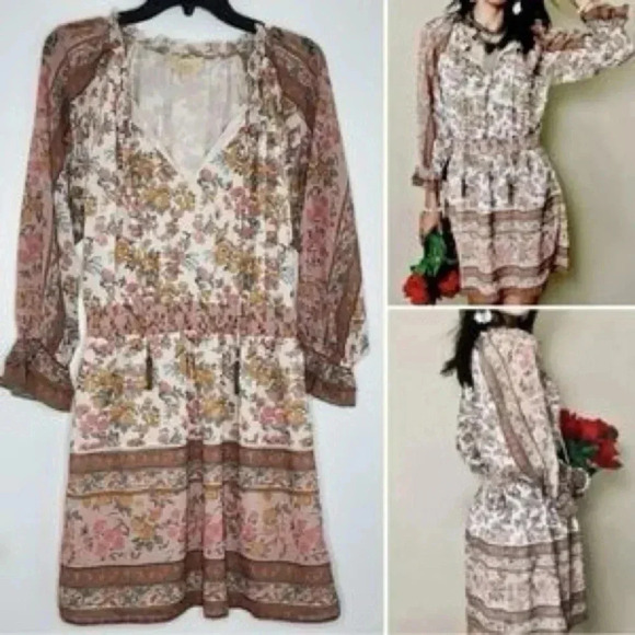 Anthropologie LOVE THE LABEL Boho Floral Tippy Border Dress Euphoria Size L NWT - Picture 1 of 10
